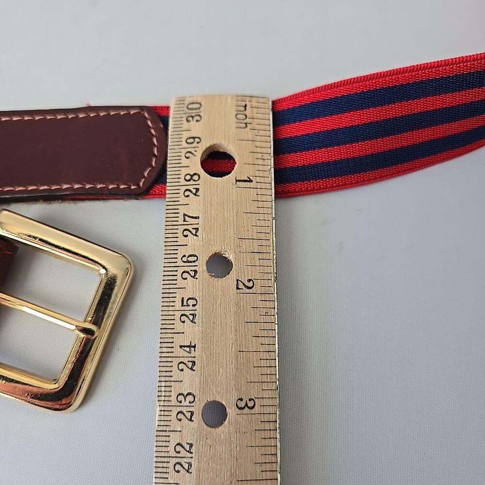 Lot of 3 Striped Woven Belts Leather Ends Elastic Retro S/M Gold Buckle 80's - Picture 3 of 9